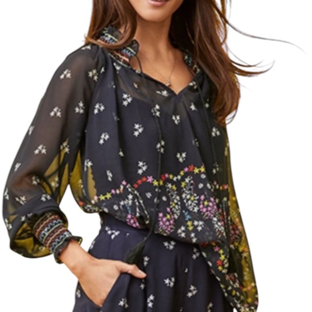 CAbi Multicolor Floral Sheer Blouse